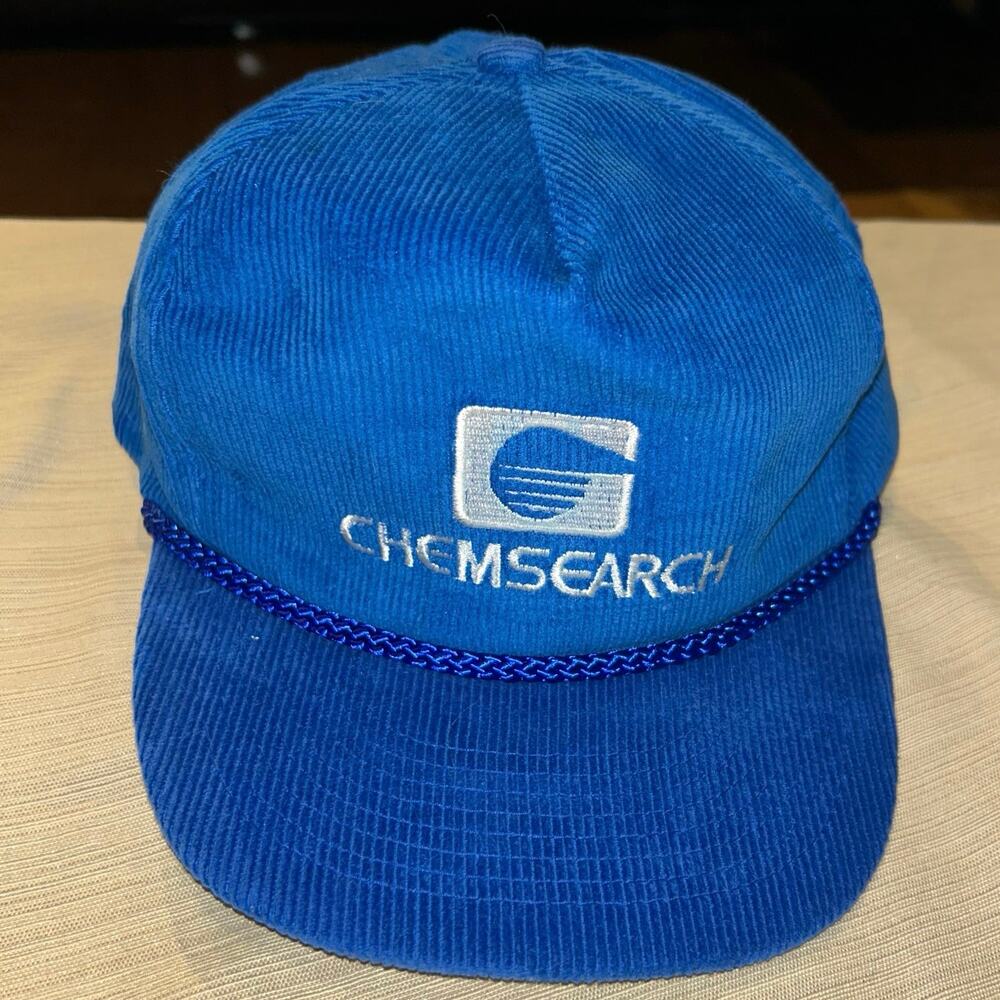 Vintage MOHR’S Chemsearch Blue corduroy Snapback Hat KC Rope